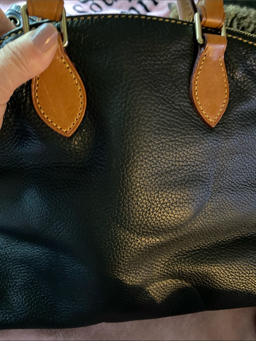 Dooney & Bourke Black Leather Satchel with Tan Trim and Gold Hardware - Picture 16 of 16